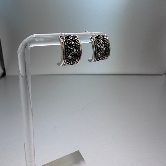 Sterling Silver (925) Marcasite Huggie Earrings Diamond  S925 Marcasite Zig Zag Huggie Earrings